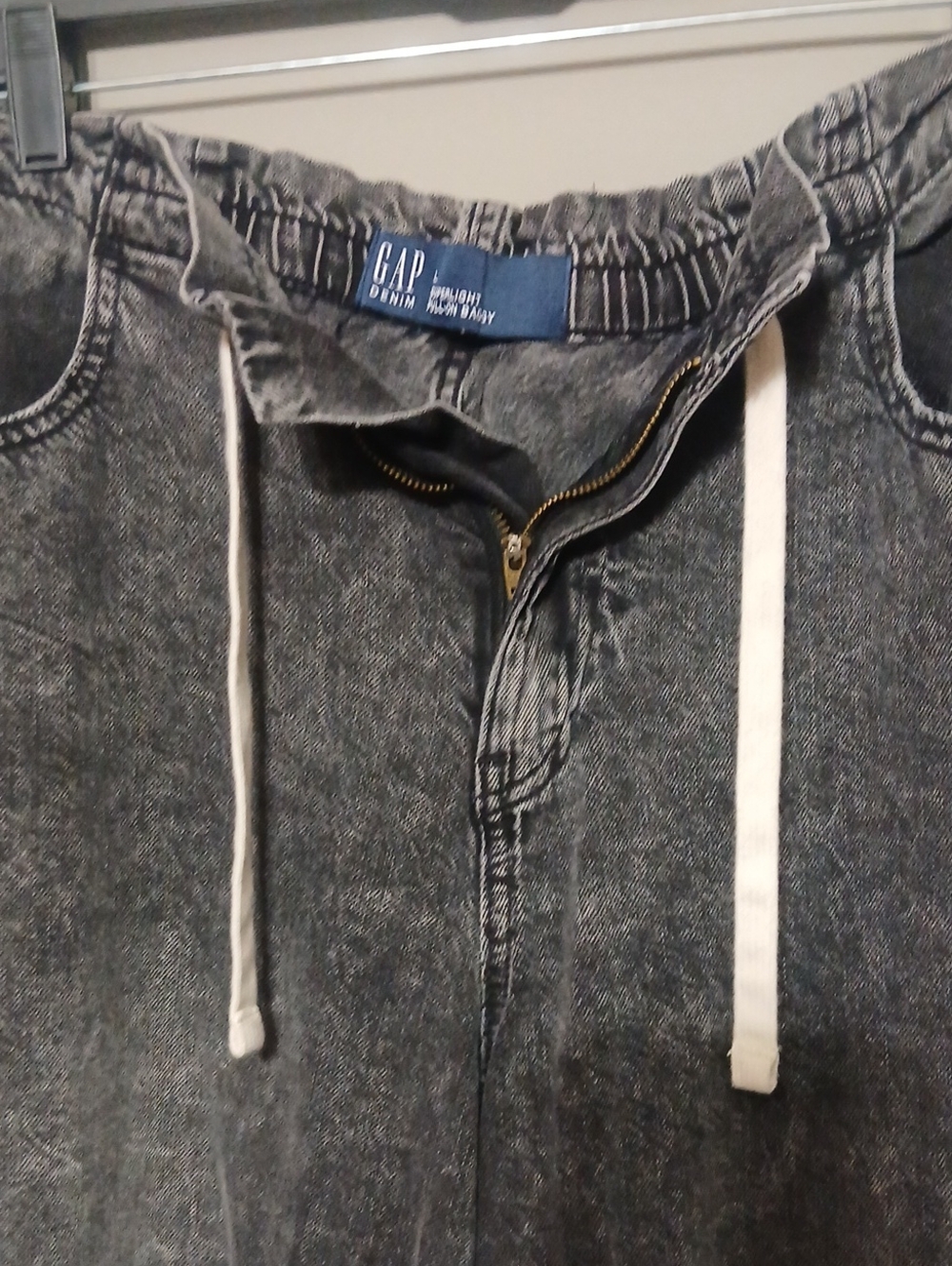 GAP Washed Black Baggy Wide Leg Drawstring Jeans - Picture 2 of 6